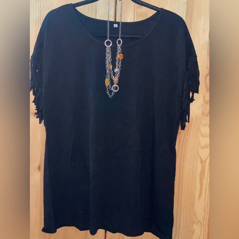 Women’s black fringed top. Silver/Orange paparazzi set (sold together) all new